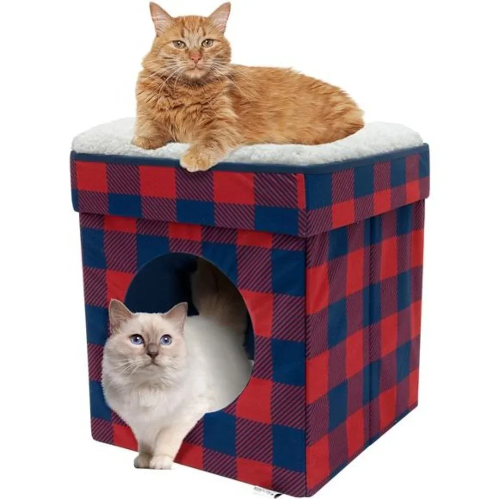 Large Cat Bed, Stackable Cat Cube, Indoor Cat House, Cat Scratcher, Red